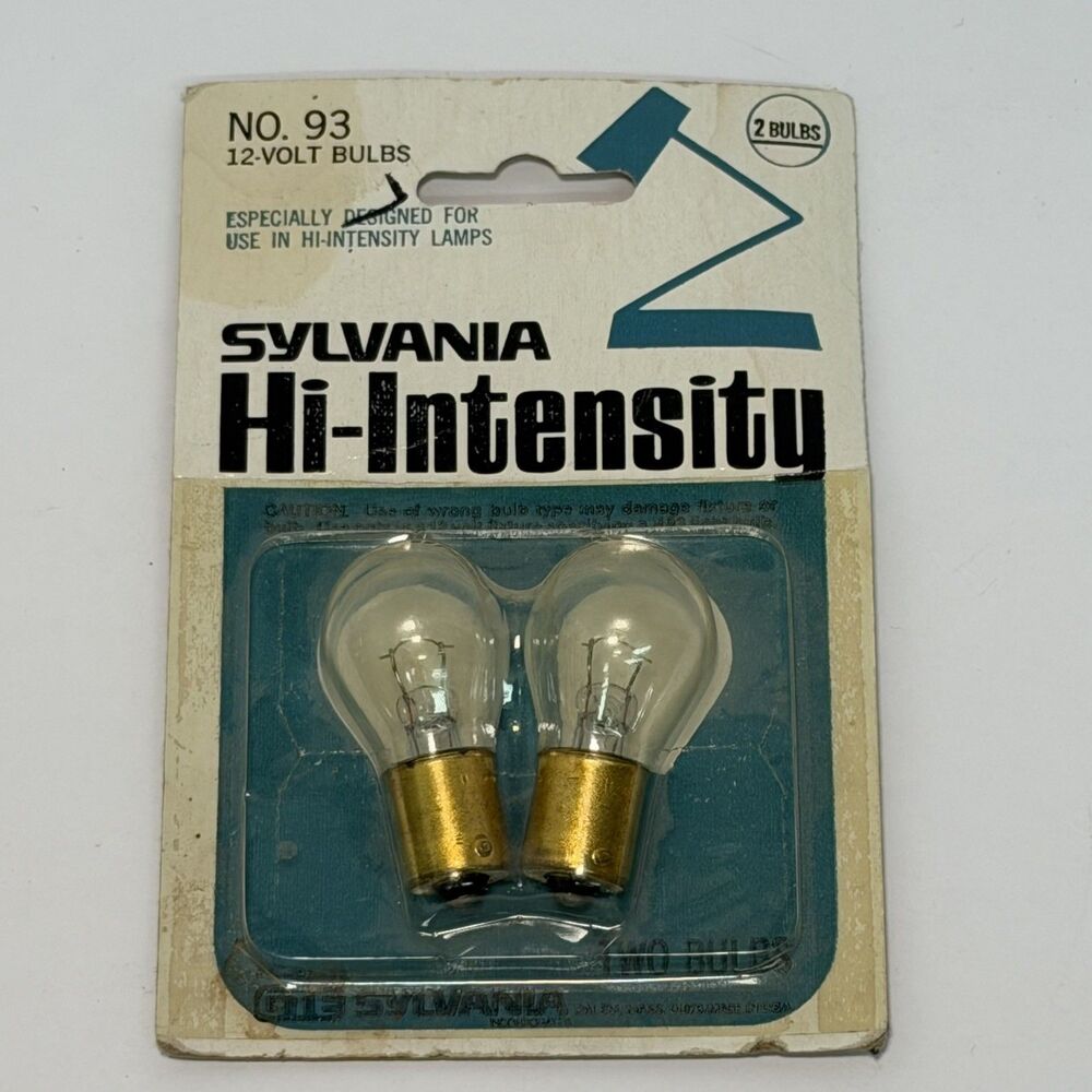 Vintage Sylvania High Intensity Bulbs 2 Pack No. 93, 12V NEW Old Stock, Sealed